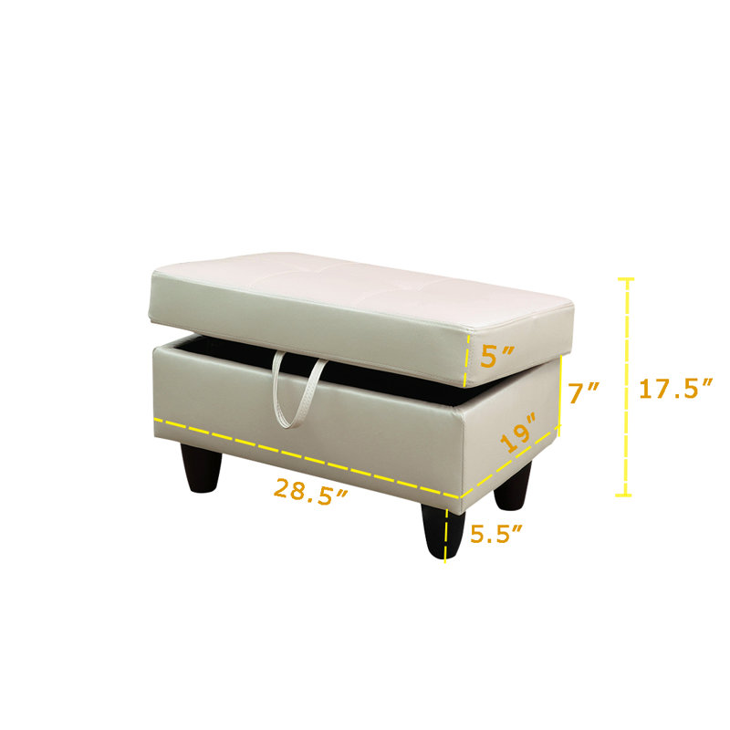 Faux Leather Upholstered Storage Bench, Pearl White