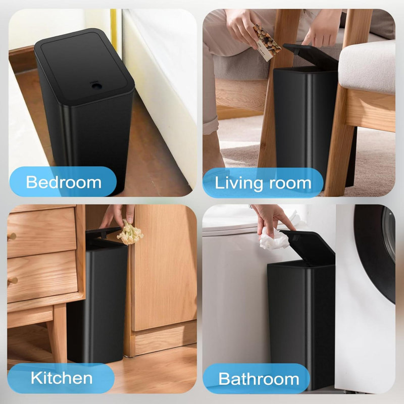 Black Plastic 2.6 Gallon Touch Top Trash Can Set