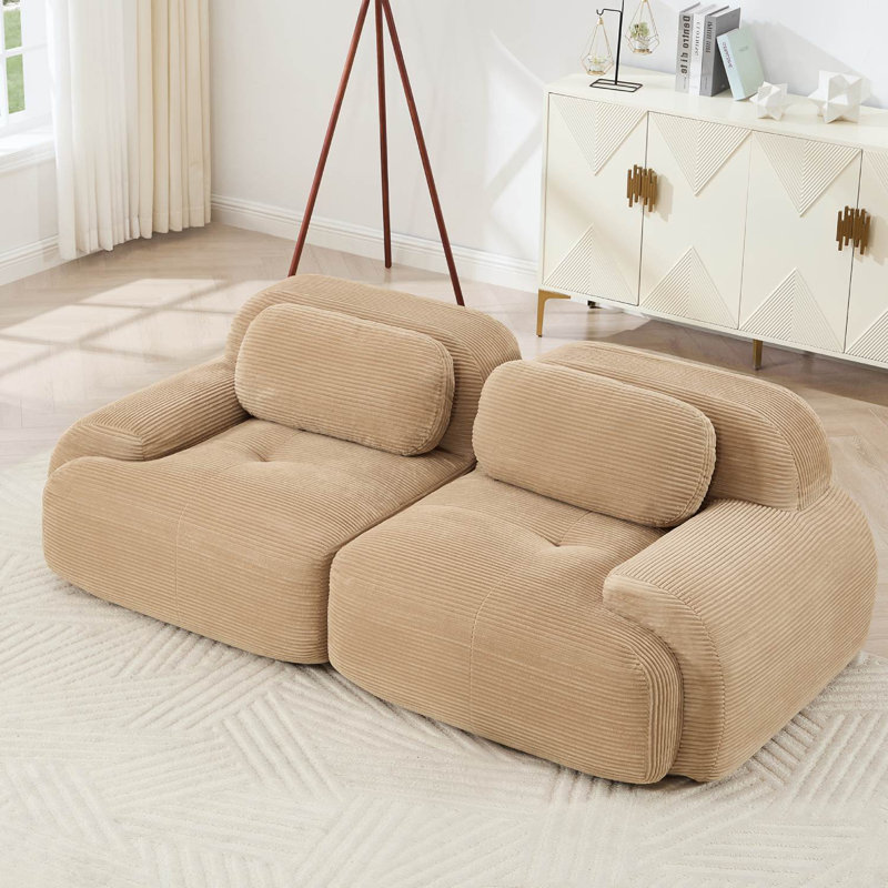 Canapé modulaire rembourré en velours côtelé de 82 po, Chameau