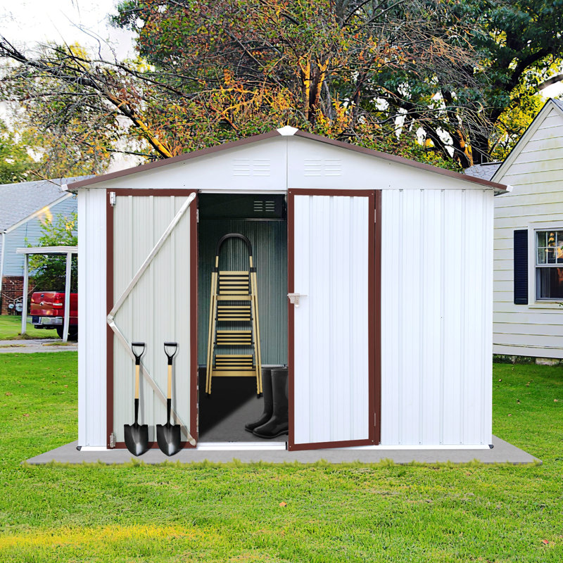 Remises de jardin en métal, H 75,1 po x l 102,4 po x P 70,5 po, Blanc / café