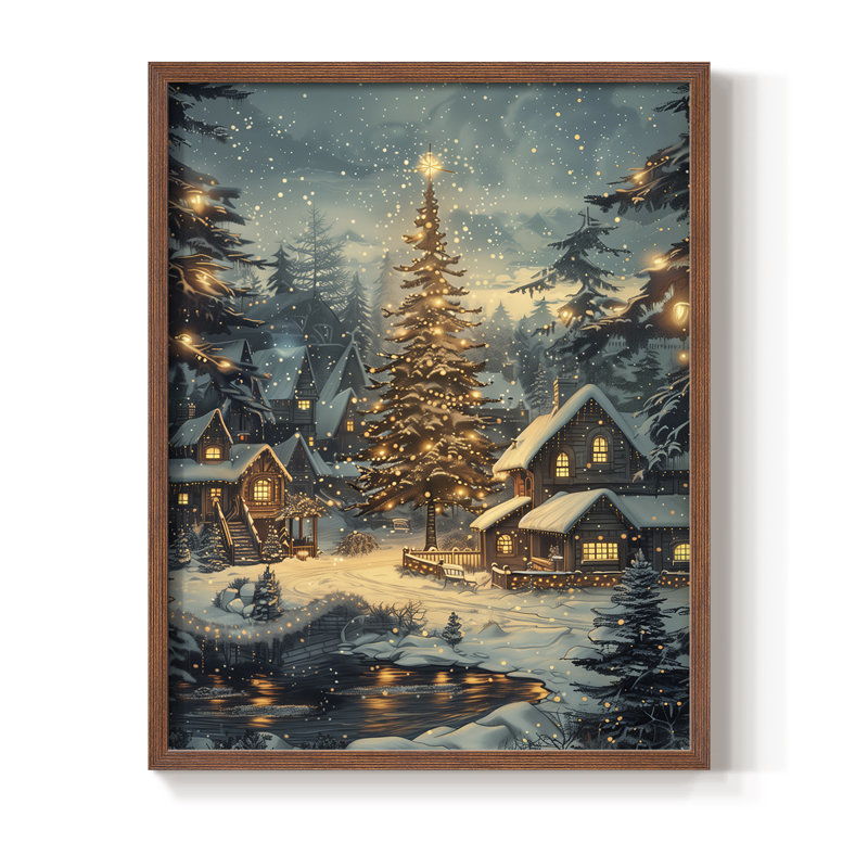 «Christmas Holiday Art DCxxxvi», reproduction d'art encadrée - bois massif, Noyer, H 21 po x l 17 po