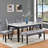 1Pc Gray Black Bench Dining Room Velvet Fabric Upholstery Kitchen Dining Wooden Furniture