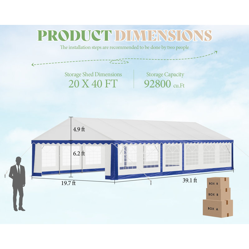 20FT x 40FT Canopy With Rolled Sidewalls,White & Blue, 20 (ft.) x 40 (ft.), White/Blue