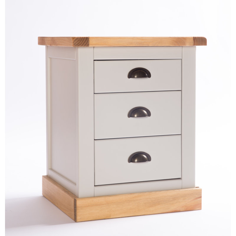 Brian 45cm W Solid + Manufactured Wood Bedside Table, Natural/Grey/Brass
