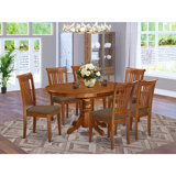 7 Piece Dining Set Consist of an Oval Dining Room Table with Butterfly Leaf and 6 Linen Fabric Kitchen Chairs, Saddle Brown