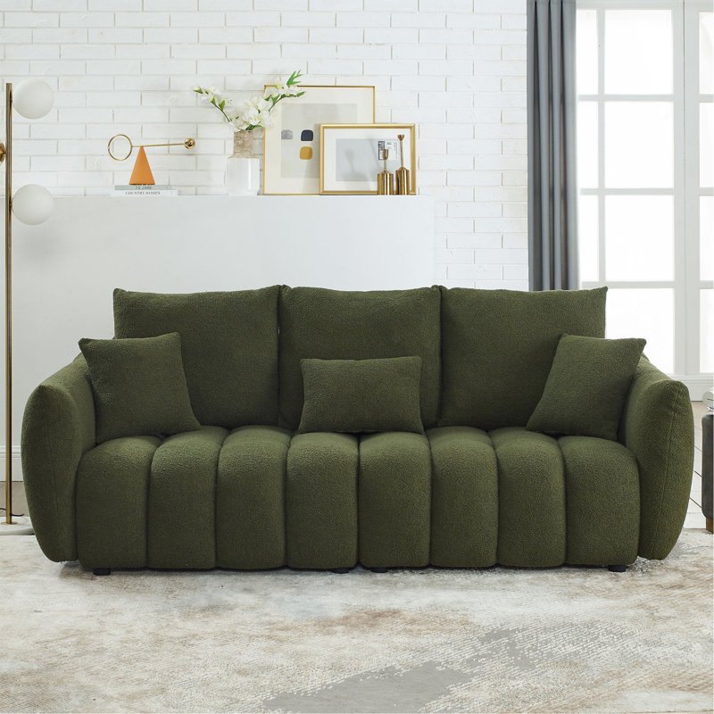 Canapé en peluche de qualité supérieure avec coussins et coussins, structure en bois massif, pour plusieurs espaces.