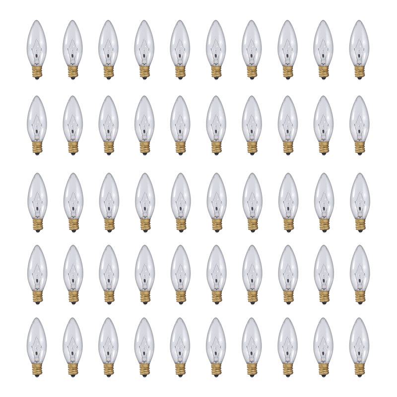 Bulbrite Pack Of (50) 5 Watt Dimmable Clear B8 Incandescent Light Bulbs With Candelabra (E12) Base Warm White Light