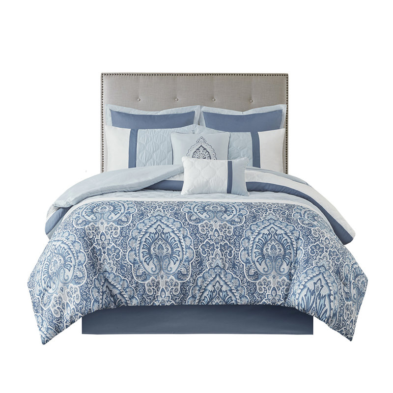 Comforter 8 Pieces, Blue Pieced Quilt, , 2 Euro Shams, 1 Pillow, Square Steam Iron Piece , Print, Filling, Decorative Pillows, , Wrinkle-
