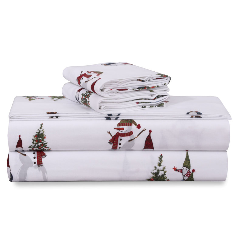 California King White Cotton Flannel Gnome Print Sheet Set