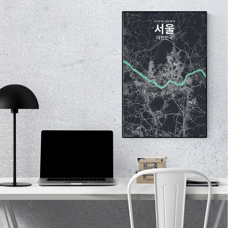Séoul (coréen) - impression sur toile tendue, Vert/gris