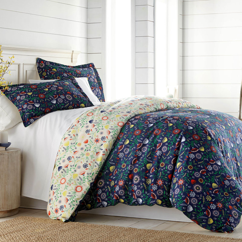 Ensemble d'édredon réversible blanc en microfibre Boho Bloom, Édredon simple + 1 taie décorative