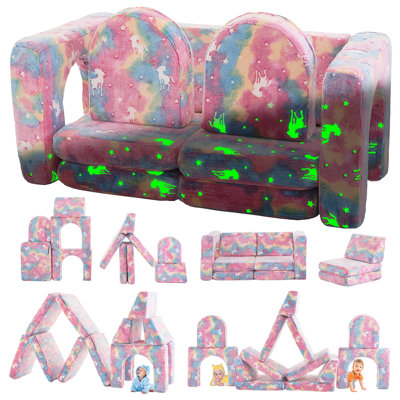 Camborne Kids Couch 10PCS, Modular Kids Couch for Playroom Bedroom, 10 in 1 Multifunctional Couch