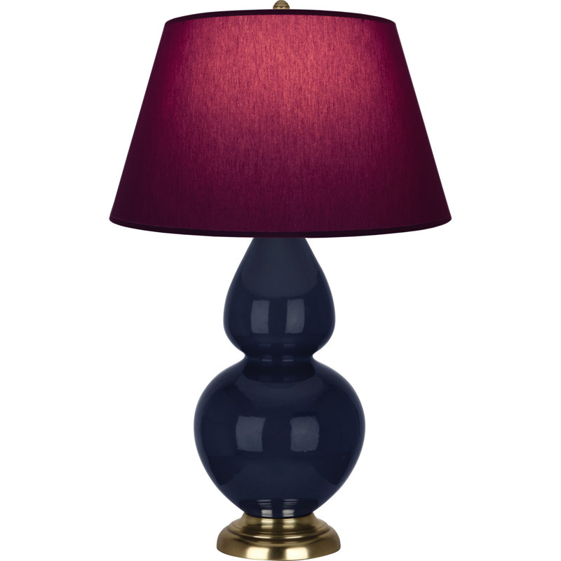 Lampe de table double gourde en céramique, Prune / lavande, Bleu minuit verni / laiton, Laiton