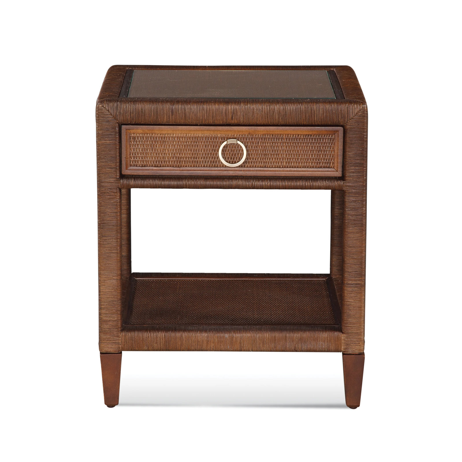 Warwick 1-Drawer Nightstand, Satin Brass, Aged Barrel