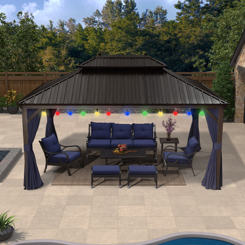 16 pi L 12 pi. D Pavillon de jardin en aluminium avec guirlande de 48 pi
