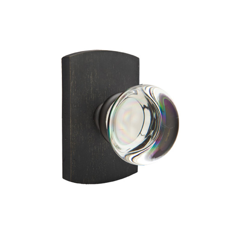 Ensemble de boutons de confidentialité Emtek avec rosette # 4 et bouton de verre Providence, Patine bronze moyen