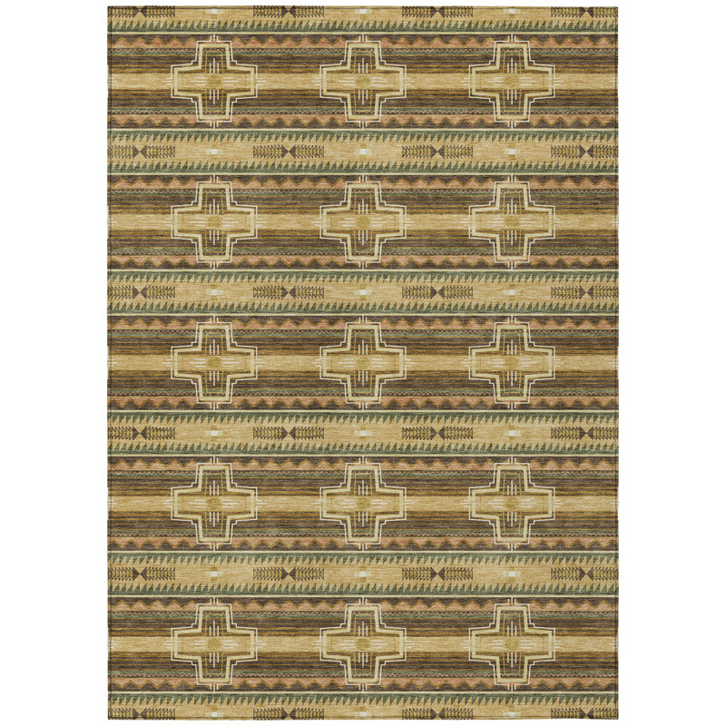 Machine Washable Indoor/Outdoor Chantille  Tribal Rug, Gold, 8' x 10'