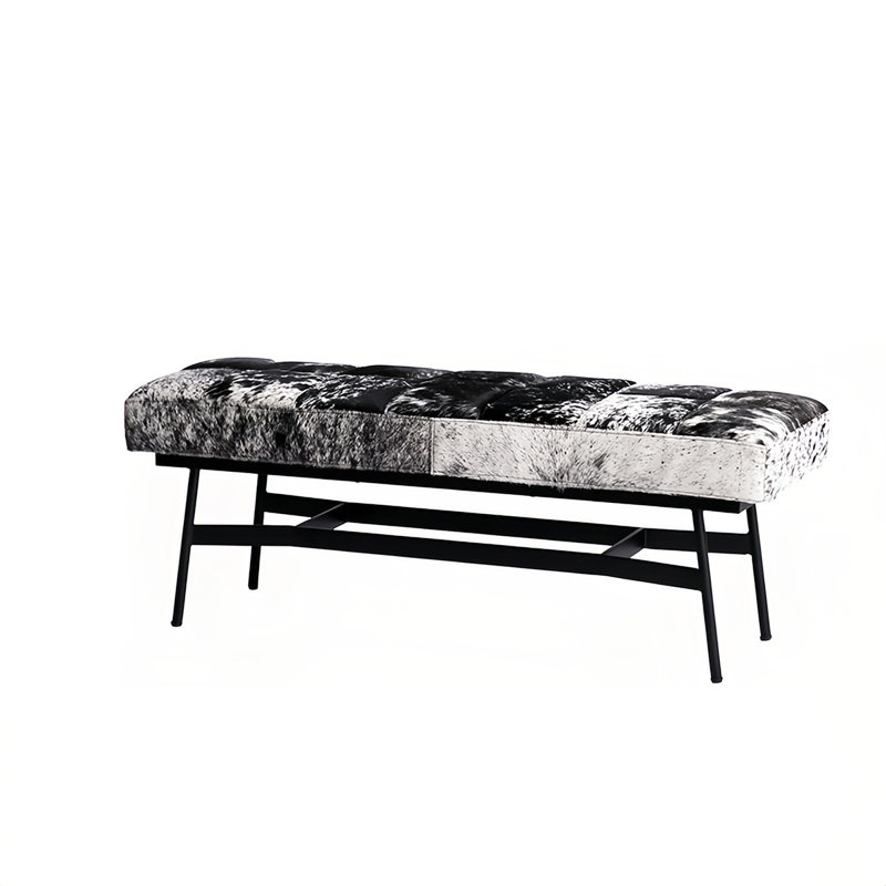 Banc rembourré en cuir de vache, H 17,71 po x l 68,89 po x P 19,68 po