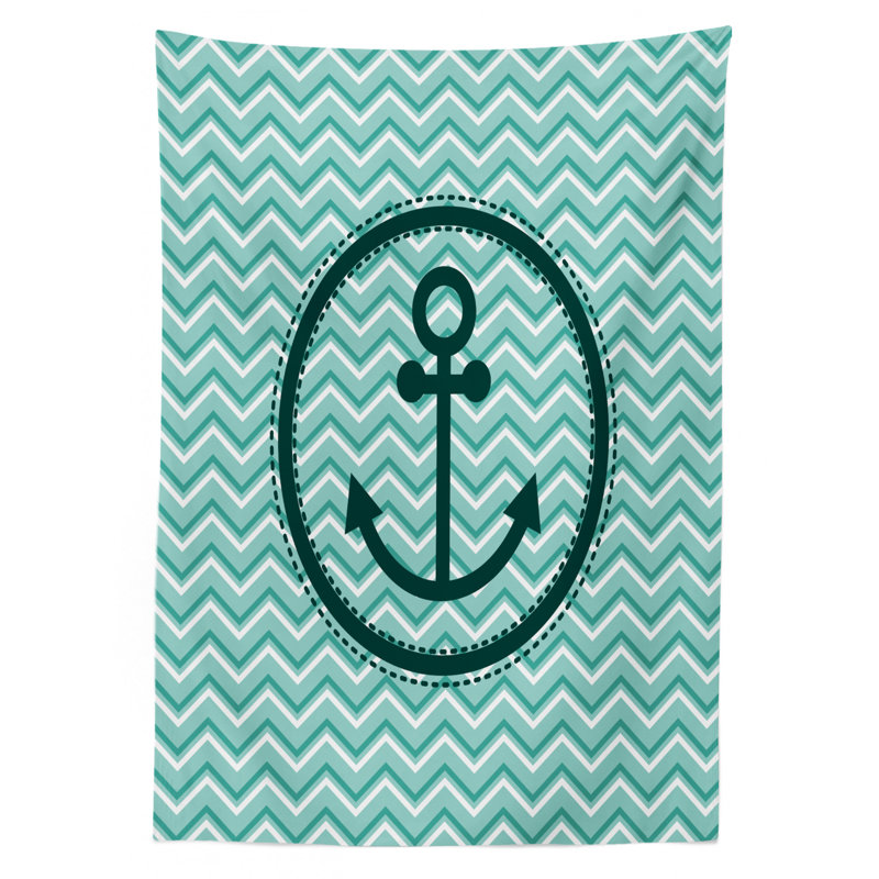 Horizontal Zig Zag Pattern Background Anchor Image Circle Shape Medallion Tablecloth, 70" x 52"