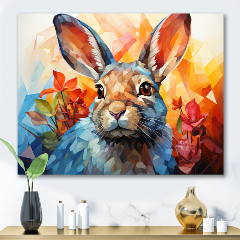 Lapin énergique trémie géométrique II - impression, Toile tendue, H 30 po x l 40 po x P 1,5 po