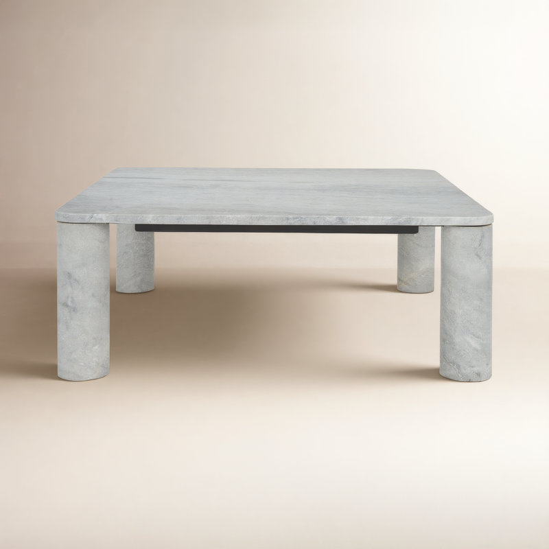 Enid Solid Marble Square Coffee Table, Light Gray