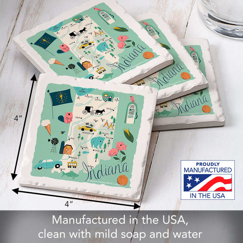 Indiana 4 Piece Tumbled Tile Coaster Set