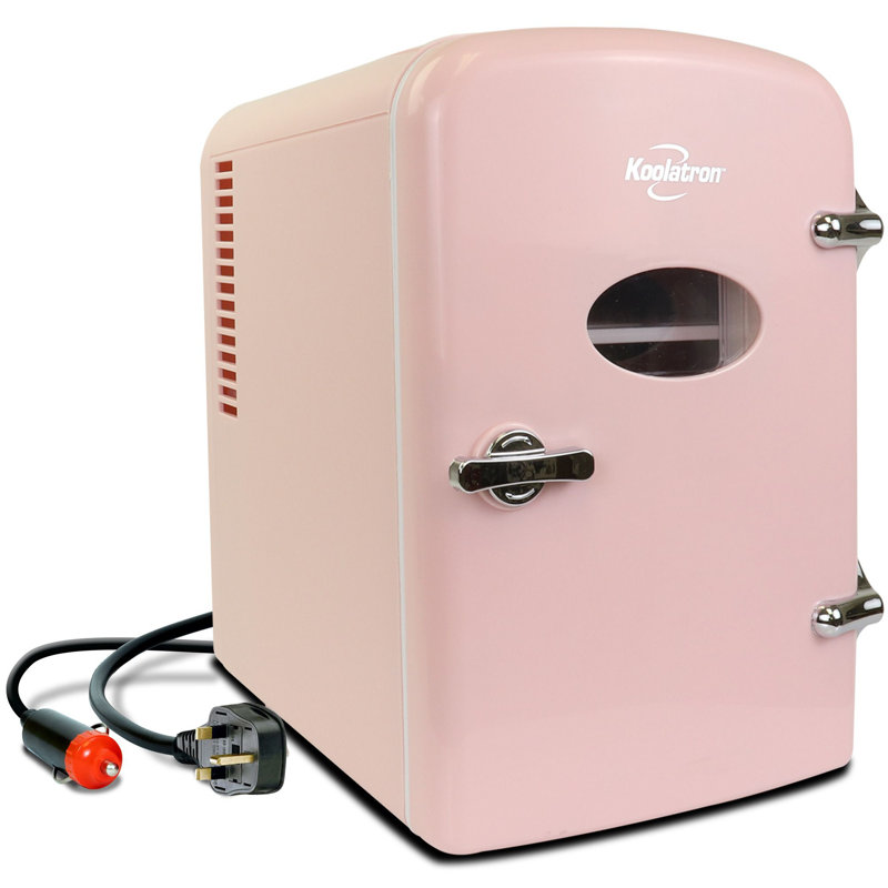 Koolatron Retro Mini Fridge 4L 6 Can Portable Cooler Warmer for Bedrooms, Pink