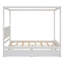 Lit double à baldaquin, finition blanc brossé, bois massif et, avec 2 tiroirs pour le rangement de la chambre à coucher, design moderne blanc, tête de lit en pin