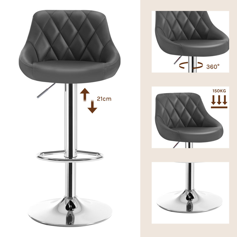 Swivel Upholstered Adjustable Height Counter Stool with Metal Frame, Grey, 2