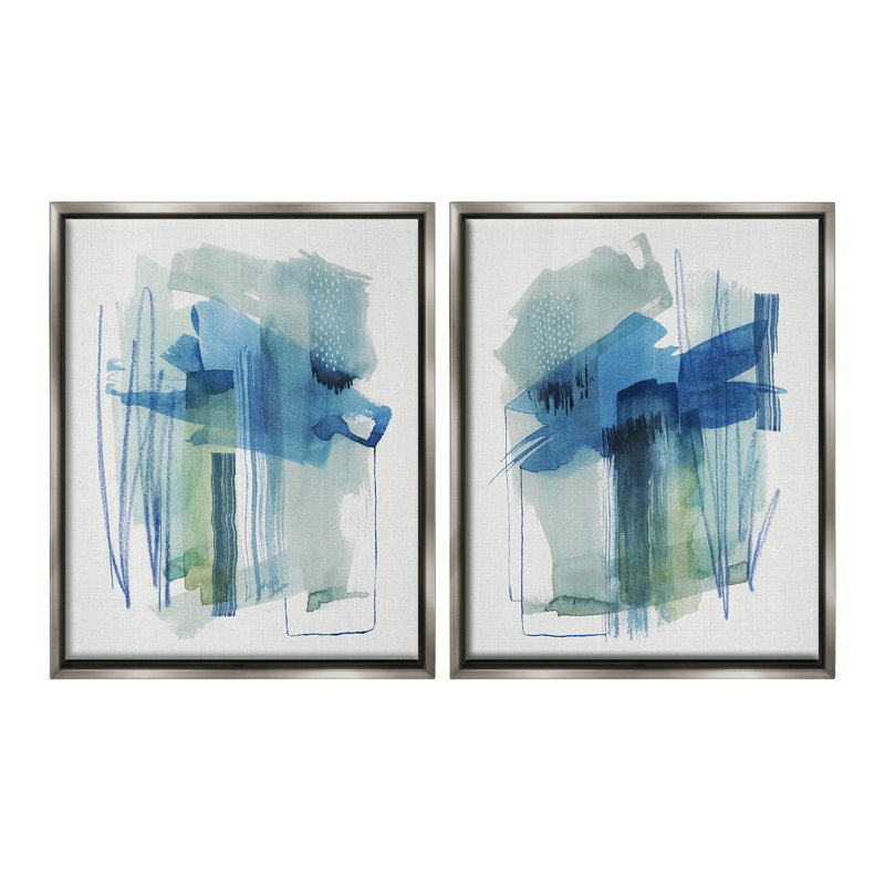 "Chaotic Brushed Watercolor" par Grace Popp, 2 pièces sur toile, Cadre flottant gris lustré, H 21 po x l 34 po