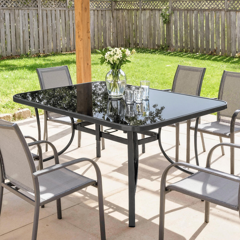 Table de salle à manger d'extérieur pour 6 personnes avec trou pour parasol, noir