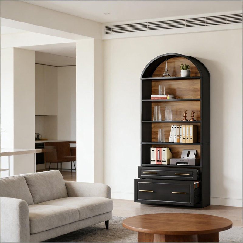Two-tone Color Style Display Shelf,Sturdy Arched Bookcase,Bookshelf