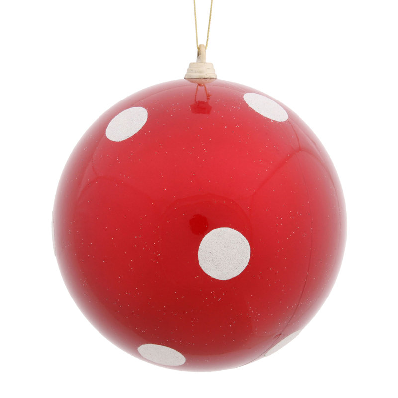 Ornement boule de Noël bonbon à pois, l 8 po x P 8 po, Rouge
