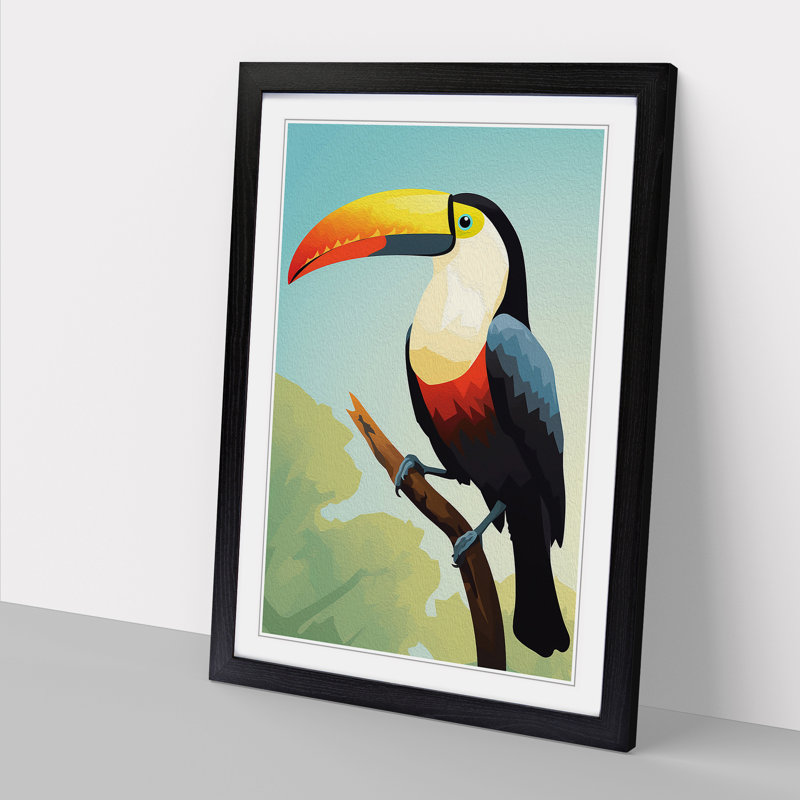Toucan Minimalism - Single Picture Frame Print on Wood, 64cm H x 46cm W x 2cm D, Black