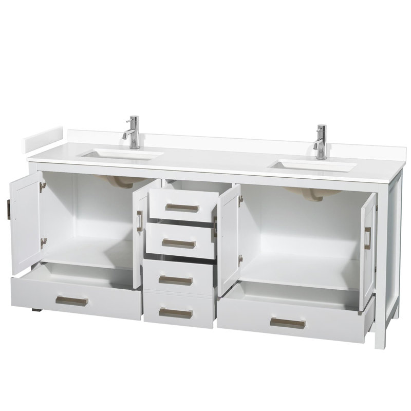 Sheffield 80" Double Bathroom Vanity Set, White, White Cultured Marble