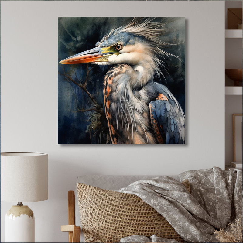 Graceful Heron Waterbird III - Heron, art mural, H 30 po x l 30 po x P 1 po, Toile tendue