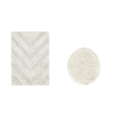 Ensemble de tapis pour salle de bain à chevrons touffetés 100% coton Annaclara Premium 100% coton 1990 avec envers antidérapant en latex, certifié OEKO-TEX®, super absorbant et lavable à la machine, ivoire