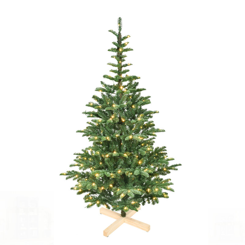 Arbre de Noël pré-éclairé avec lumières DEL, aspect réaliste en couches, base en bois unique - arbre de Noël artificiel complet pour la décoration intérieure