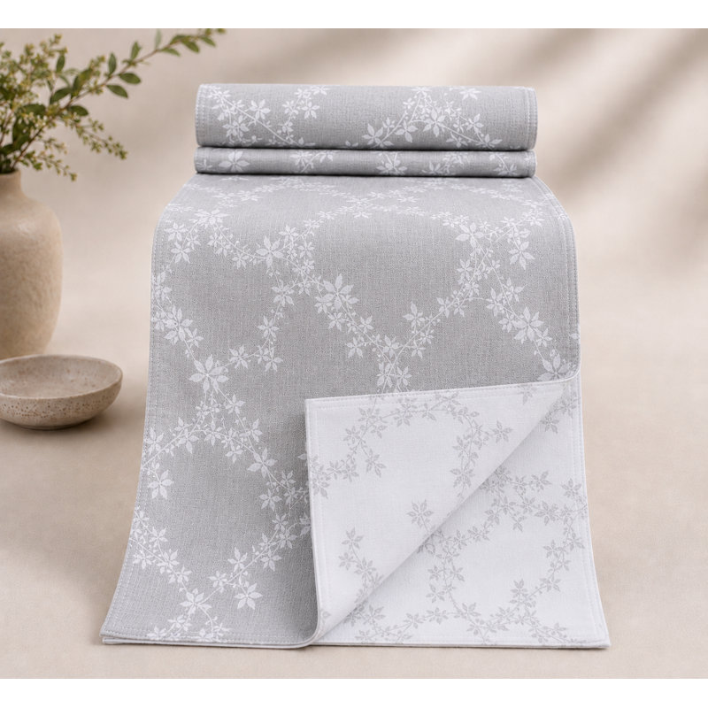 Ml19305-Floria Double Sides Long Table Runner 16 By 126-Inch, Grey, Grey