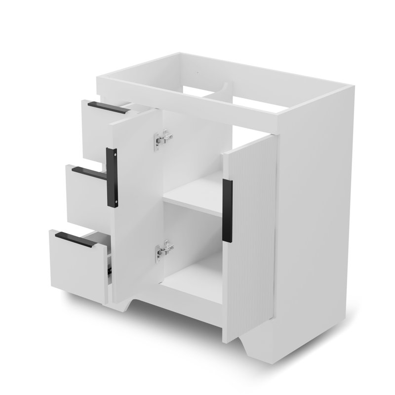 Base de meuble-lavabo simple 30 po Mid-Century moderne, sans comptoir d'évier, Blanc, Black