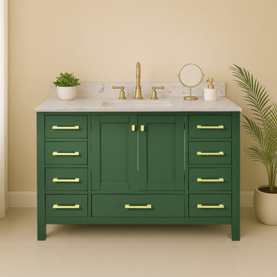 54 Inch Single Sink Freestanding Bath Vanity With Engineered Marble Top
