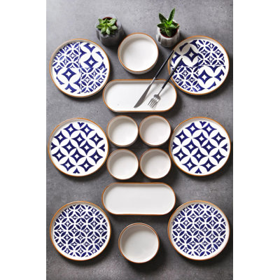 14-Piece Ceramic Breakfast Set, White | Includes 6 Plates (7.5 in), 2 Platters (9.8 x 4.3 x 1.4 in), 6 Bowls (4.1 x 4.1 x 1.4 in, 5.1 fl oz) | Dishwasher Safe, Perfect for Family Meals & Entertaining, Elegant Design