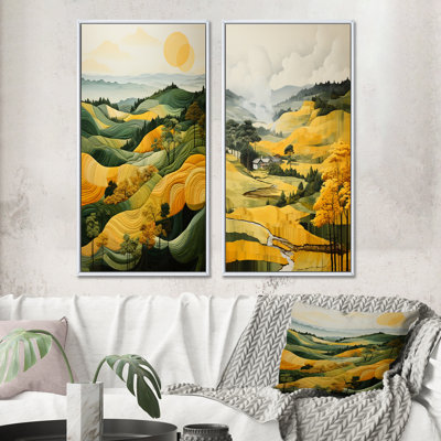 «Yellow and Green Pastoral Bold Landscape», 2 pièces sur toile