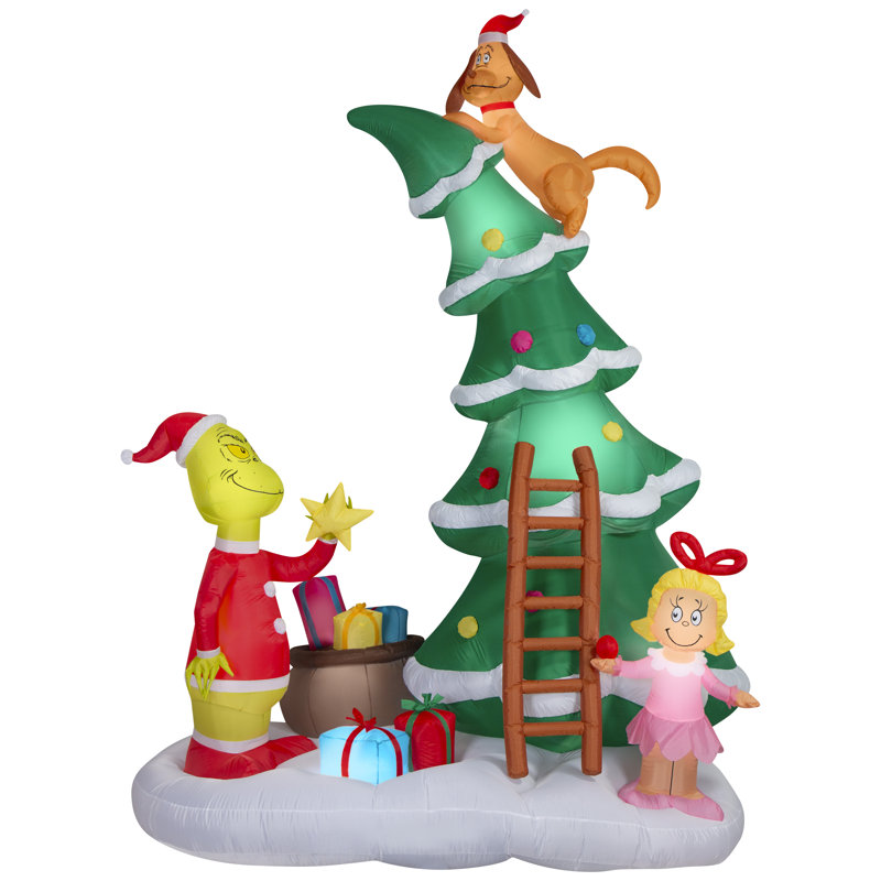 Airblown Christmas Light-Grinch avec Cindy Lou et Max sur Christmas Tree-Dr. Seuss