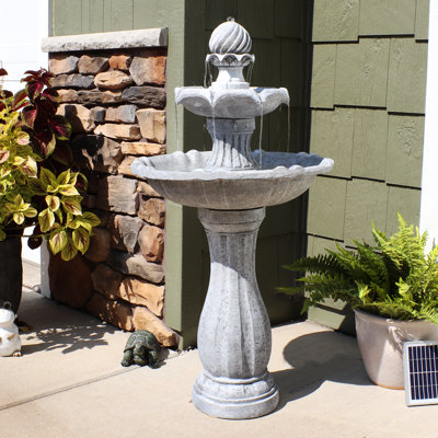 Arcade Polyresin 2-Tier Solar Fountain with Battery Backup - White