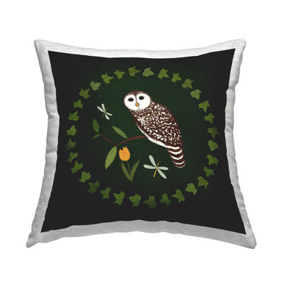 Coussin d'extérieur imprimé Stupell Industries Owl & Tulip Wreath par Michelle Ingari Designs