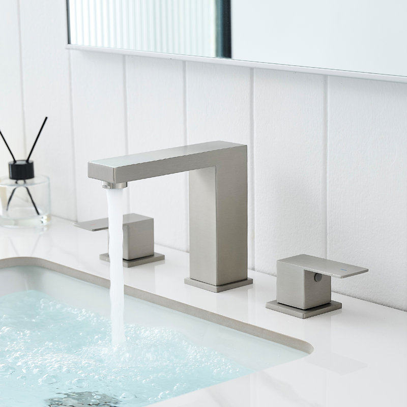 8 Inch Widespread 3 Hole Bathroom Vanity Faucet, Stainless Steel, Brushed Nickel, Double Lever Handle, And Side With Precise Faucet Fittings Nickel Steel Sink , Contemporary Style