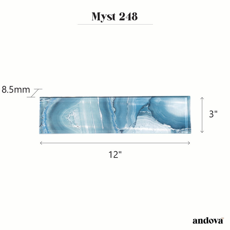 Myst 3-in. x 12-in. Subway Agate Inspired Polished Glass Wall Tile, Lake 