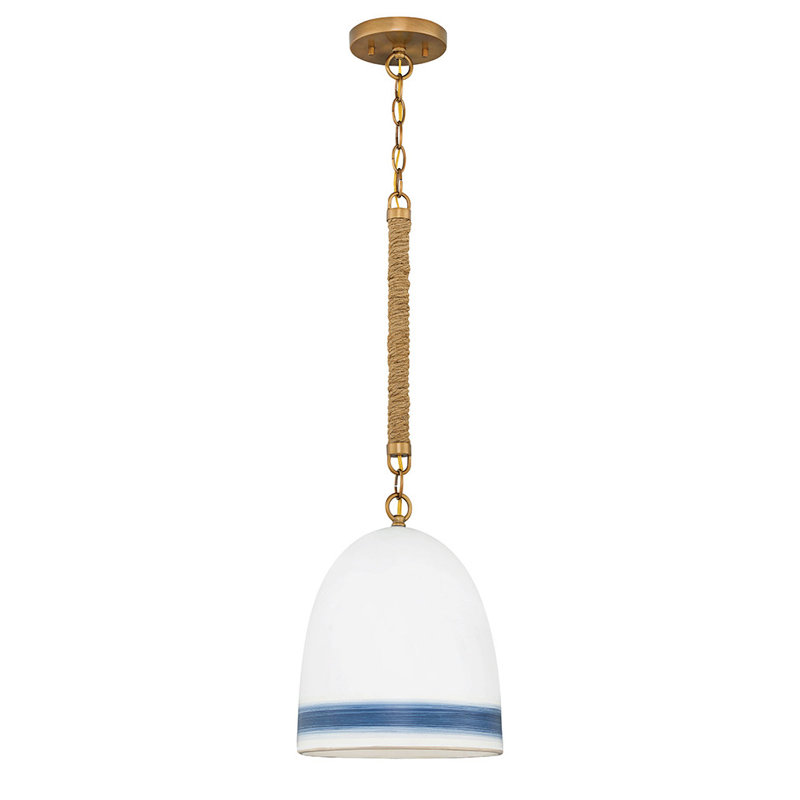 Luminaire suspendu à intensité variable pour plafond incliné 1 lumière Karissa , Laiton antique, Rayé bleu marine / blanc