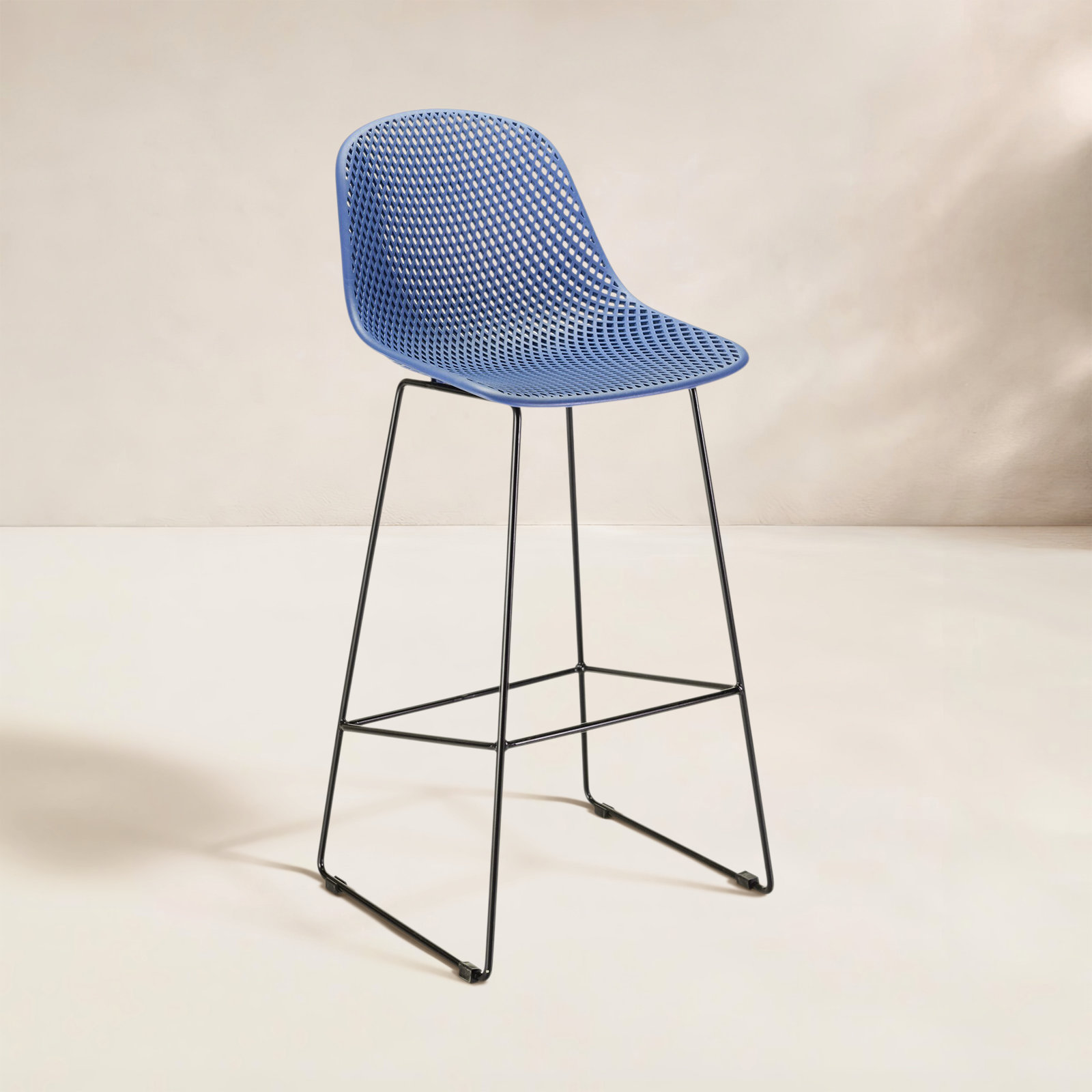 Dusti Iron Outdoor Bar Stool, 29.25" H, Navy
